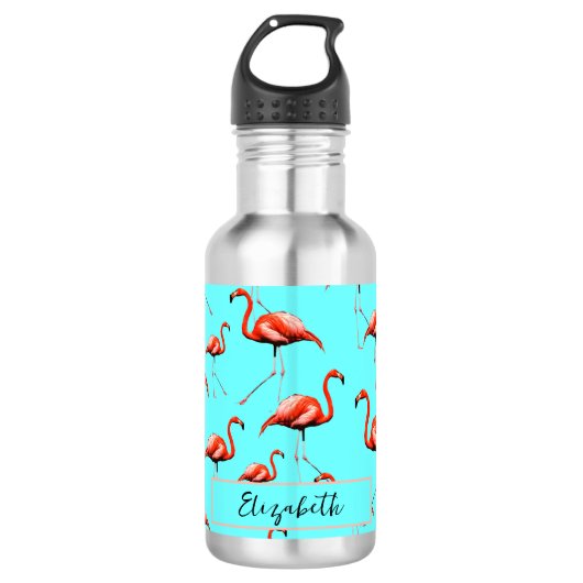 Roze Flamingo Design Custom Name Zomerdieren Waterfles (Voorkant)