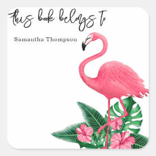 Roze flamingo - dit boek is van vierkante sticker
