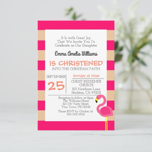 Roze flamingo doop doop doop kaart (Staand voorkant)