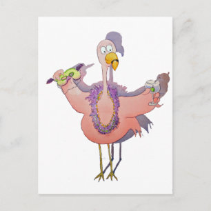Roze Flamingo Drink Mardi Gras Waterverf Paiting Briefkaart