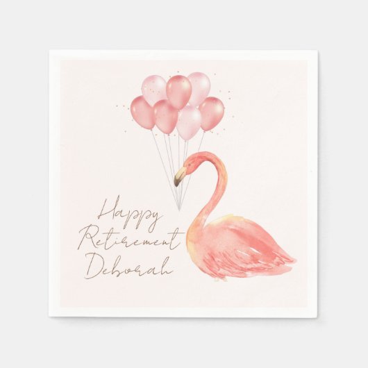Roze Flamingo en Ballonnen Aangepast Verjaardagsfe Servet (Voorkant)