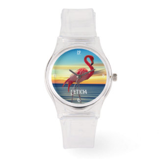 Roze Flamingo en Ocean Sunset Horloge
