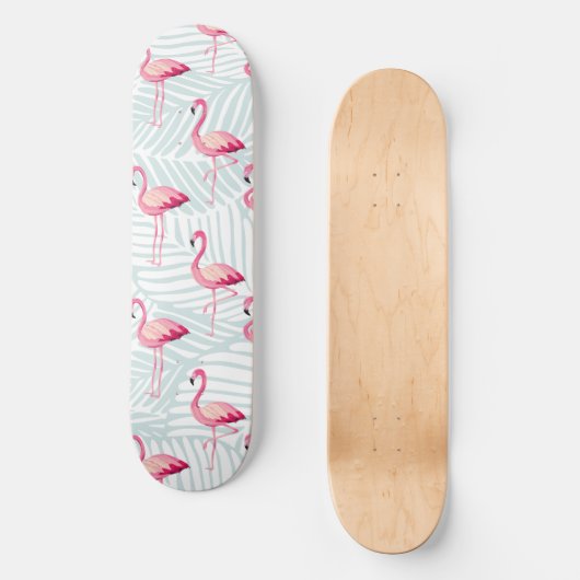Roze flamingo en palmbladeren - Schattige Skateboard (Voorkant)