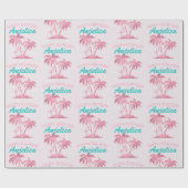 Roze Flamingo en Palmbomen Cadeaupapier (Vlak)