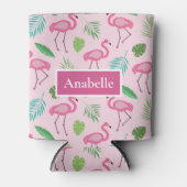 Roze flamingo en tropische bladeren Custom Blikjeskoeler (Voorkant)