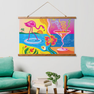 Roze Flamingo en Zomer Cocktail Hangend Wandkleed