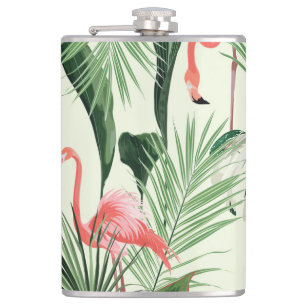 Roze Flamingo Exotische Bloemen Patroon Heupfles