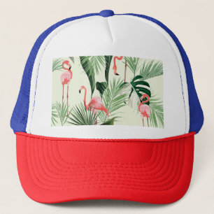 Roze Flamingo Exotische Bloemen Patroon Trucker Pet