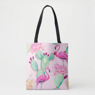 Roze flamingo, exotische vogels, zachte bloemen, r draagtas