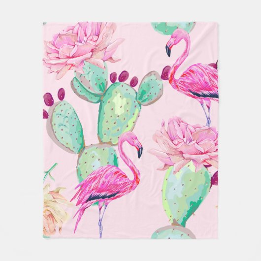 Roze flamingo, exotische vogels, zachte bloemen, r fleece deken (Voorkant)