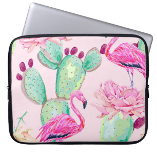 Roze flamingo, exotische vogels, zachte bloemen, r laptop sleeve
