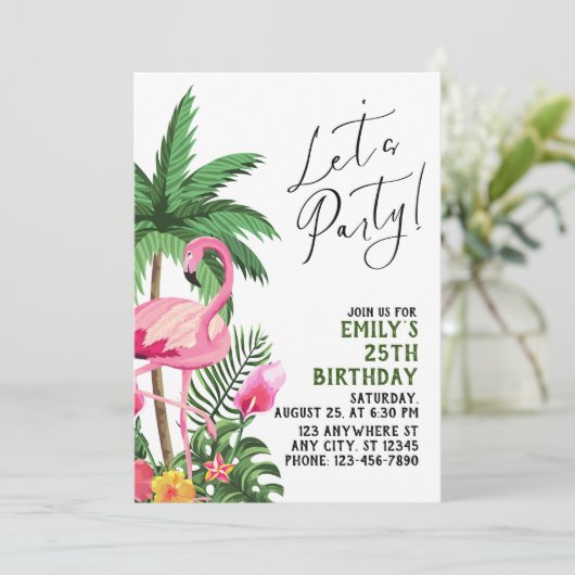 Roze Flamingo Feest  Kaart (Staand voorkant)