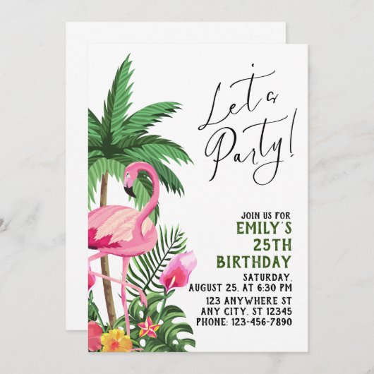 Roze Flamingo Feest Kaart (Voorkant / Achterkant)