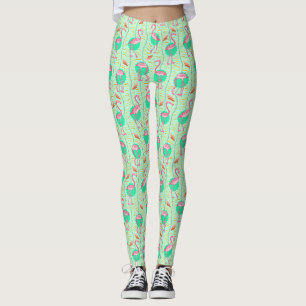 Roze flamingo Ferns Tropical Green Summer Pattern Leggings