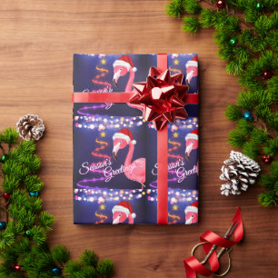 Roze Flamingo Festive Tropical Beach Kerstmis Cadeaupapier