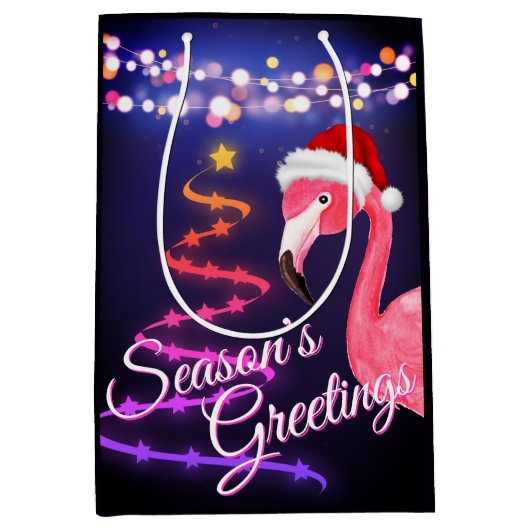 Roze Flamingo Festive Tropical Beach Kerstmis Medium Cadeauzakje (Voorkant)