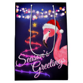 Roze Flamingo Festive Tropical Beach Kerstmis Medium Cadeauzakje (Achterkant)