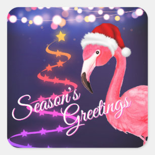 Roze Flamingo Festive Tropical Beach Kerstmis Vierkante Sticker