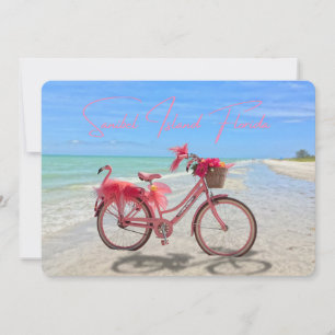 Roze Flamingo Fiets op het Strand van Sanibel Isla Kaart
