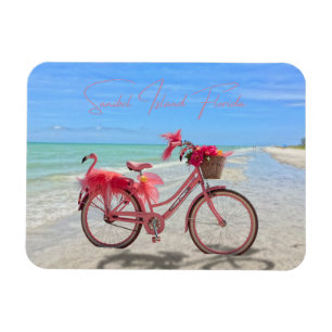 Roze Flamingo Fiets op het Strand van Sanibel Isla Magneet