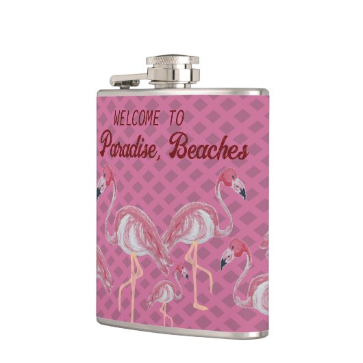 Roze flamingo Flamingos Paradise Beach Heupfles (Links)