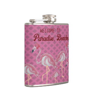 Roze flamingo Flamingos Paradise Beach Heupfles