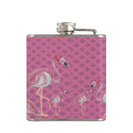 Roze flamingo Flamingos Paradise Beach Heupfles (Achterkant)