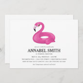 Roze Flamingo Float Birthday Pool Party Kaart (Voorkant / Achterkant)
