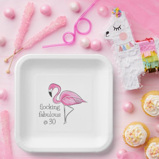 Roze Flamingo Flocking Fabulous op Dertig Papieren Bordje (Feest)