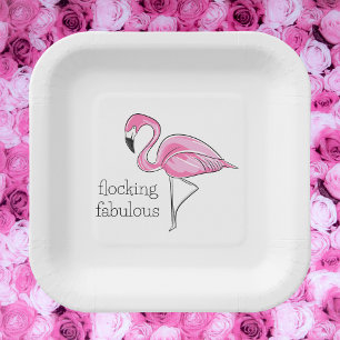 Roze flamingo Flocking Fabulous Papieren Bordje