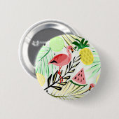Roze Flamingo, fruit Ronde Button 5,7 Cm (Voorkant /achterkant)