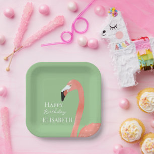 Roze Flamingo Gelukkige Verjaardag Gepersonaliseer Papieren Bordje
