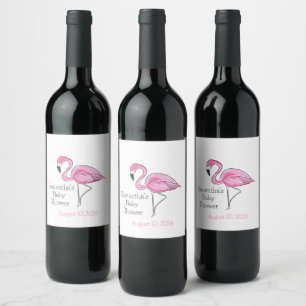 Roze Flamingo gepersonaliseerd Baby shower Wijn Etiket