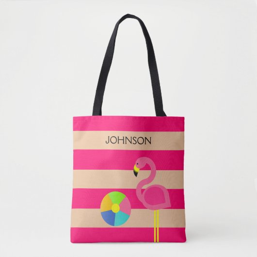 Roze Flamingo gepersonaliseerd strand Tas (Voorkant)