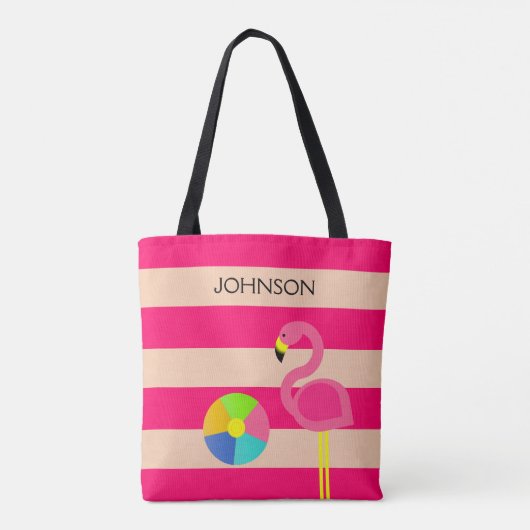 Roze Flamingo gepersonaliseerd strand Tas (Achterkant)