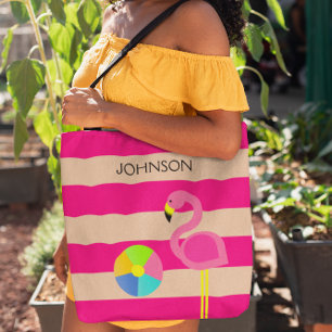 Roze Flamingo Gepersonaliseerd Tas Beach