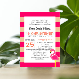 Roze flamingo gepersonaliseerde doop uitnodiging
