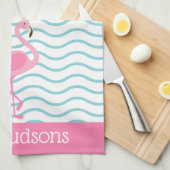 Roze Flamingo gepersonaliseerde keukenhanddoek (Quarter Fold)