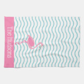 Roze Flamingo gepersonaliseerde keukenhanddoek (Horizontaal)