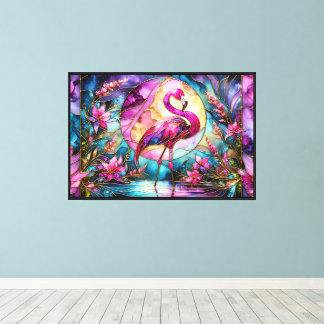 Roze Flamingo Glas-in-Lood Mozaïek Canvas Afdruk