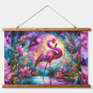 Roze Flamingo Glas-in-Lood Mozaïek Hangend Wandkleed