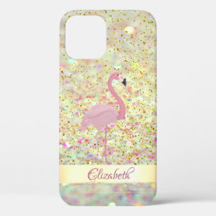 Roze Flamingo Glitter Bokeh Confetti iPhone 12 Pro Hoesje