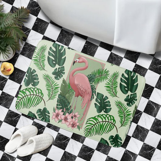 Roze flamingo groene bladeren lelies badmat