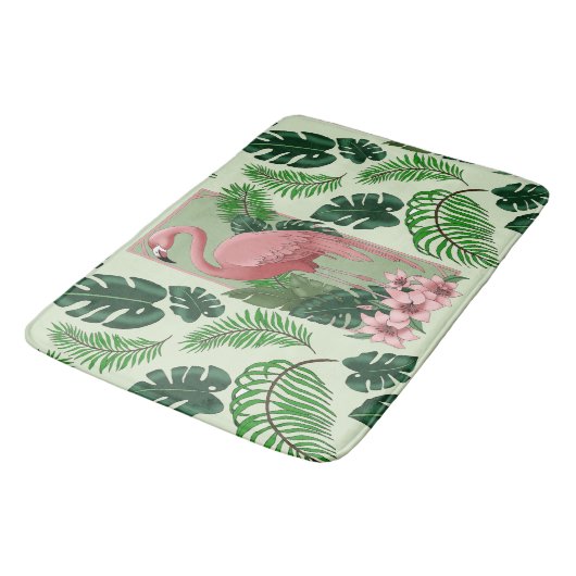 Roze flamingo groene bladeren lelies badmat (Gekanteld)