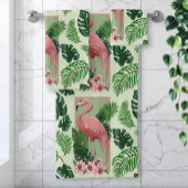 Roze flamingo groene bladeren Lily Bad Handdoek
