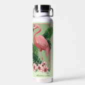 Roze flamingo groene bladeren Lily Waterfles (Achterkant)