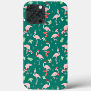 Roze Flamingo Groene Kerst Vakantie Patroon iPhone 13 Pro Max Hoesje