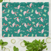 Roze Flamingo Groene Kerstvakantie Patroon Theedoek (Gevouwen)