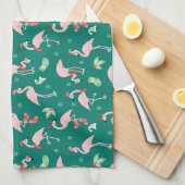 Roze Flamingo Groene Kerstvakantie Patroon Theedoek (Quarter Fold)
