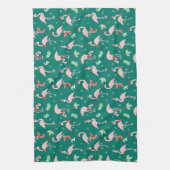 Roze Flamingo Groene Kerstvakantie Patroon Theedoek (Verticaal)